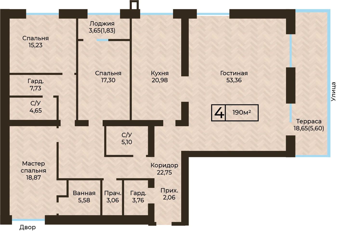 Планировка ЖК MEDINA, 4-комнатная, 190 м²