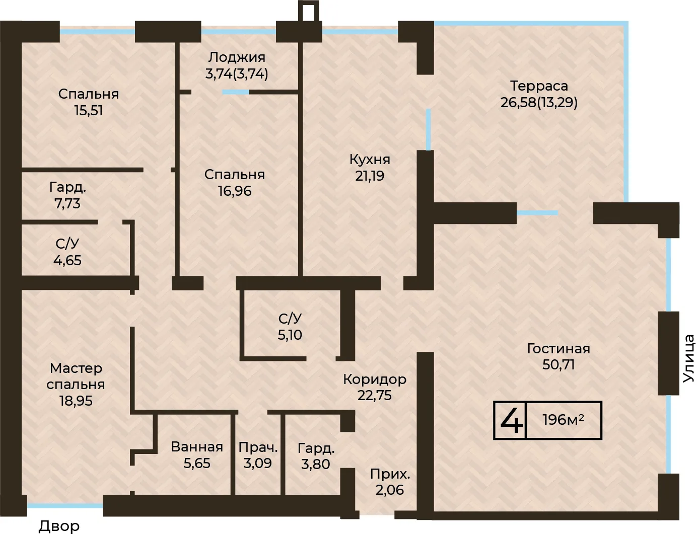 Планировка ЖК MEDINA, 4-комнатная, 196 м²