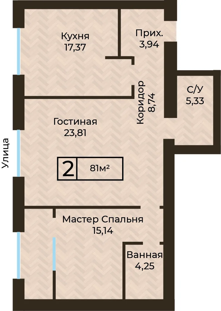 Планировка ЖК MEDINA, 2-комнатная, 81 м²