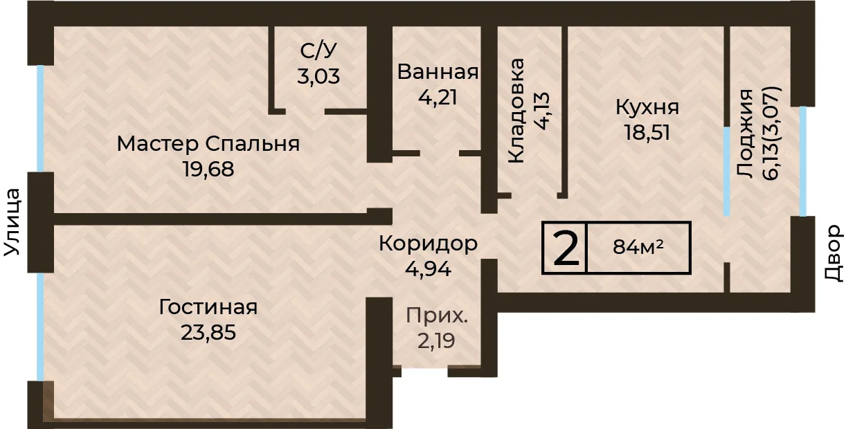 Планировка ЖК MEDINA, 2-комнатная, 84 м²
