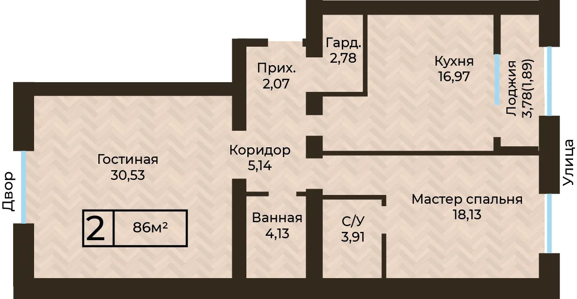 Планировка ЖК MEDINA, 2-комнатная, 86 м²