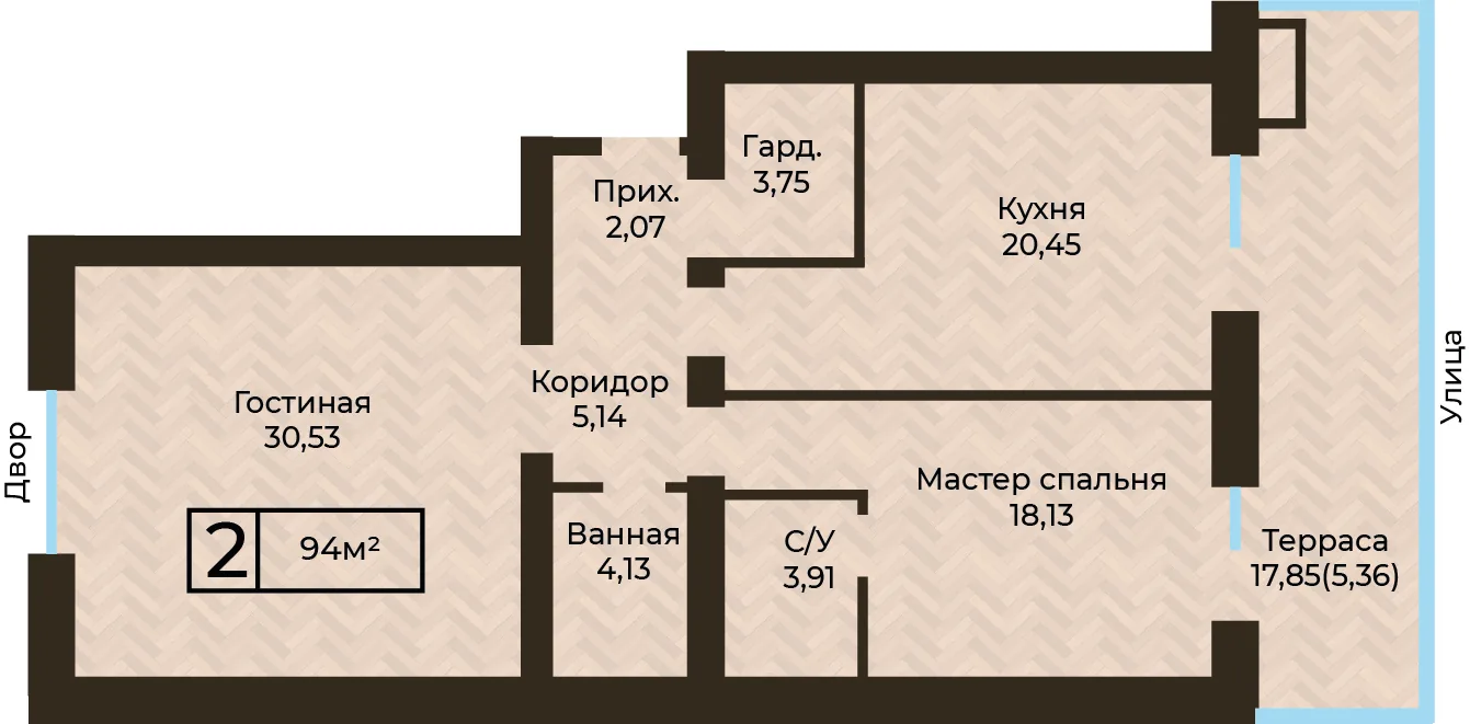 Планировка ЖК MEDINA, 2-комнатная, 94 м²
